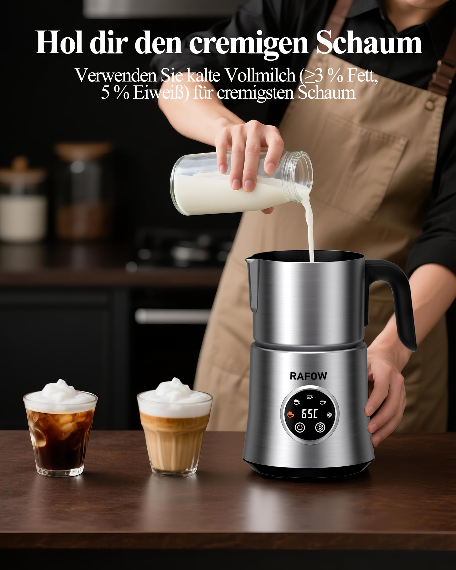 Milchaufschäumer Elektrisch 5 in 1 - Automatische Milchschäumer 500ml Großes Fassungsvermögen Milch Dampfer Spülmaschinenfest für Heißer Kalter Milchschaum Heiße Schokolade Latte Cappuccino
