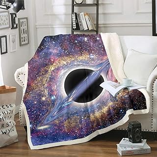 Galaxy Sherpa Blanket Black Hole Plush Blanket Chic Colorful Starry Sky Fleece Throw Blanket for Sofa Couch Bed Sci-fi Style Warm Fuzzy Blanket Ultra Soft Room Decor Throw 50