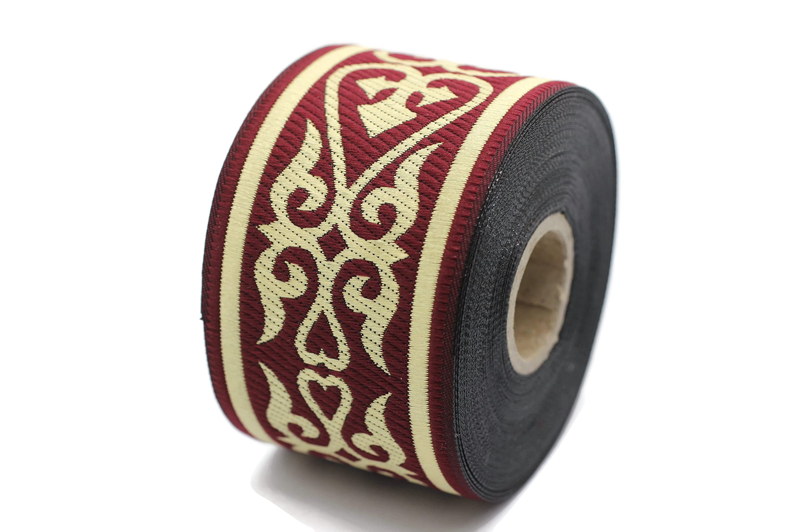 Ruban jacquard de 5cm avec motif celte royal rouge bordeaux