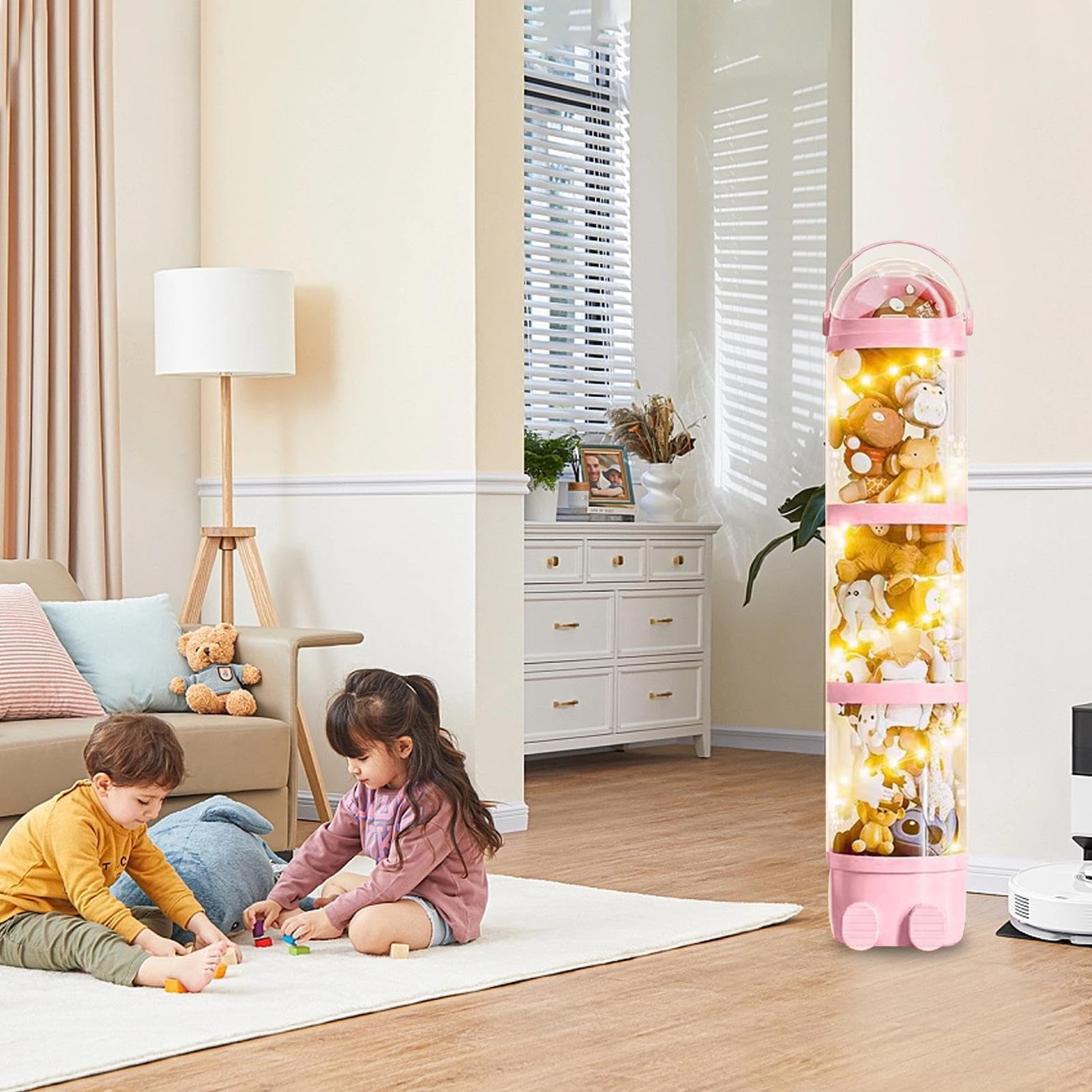 Tubo de almacenamiento de animales de peluche, sofisticado organizador de | juguetes, de exhibición para animales alimentados con relleno, fácil de instalar, tubos de peluche transparentes para