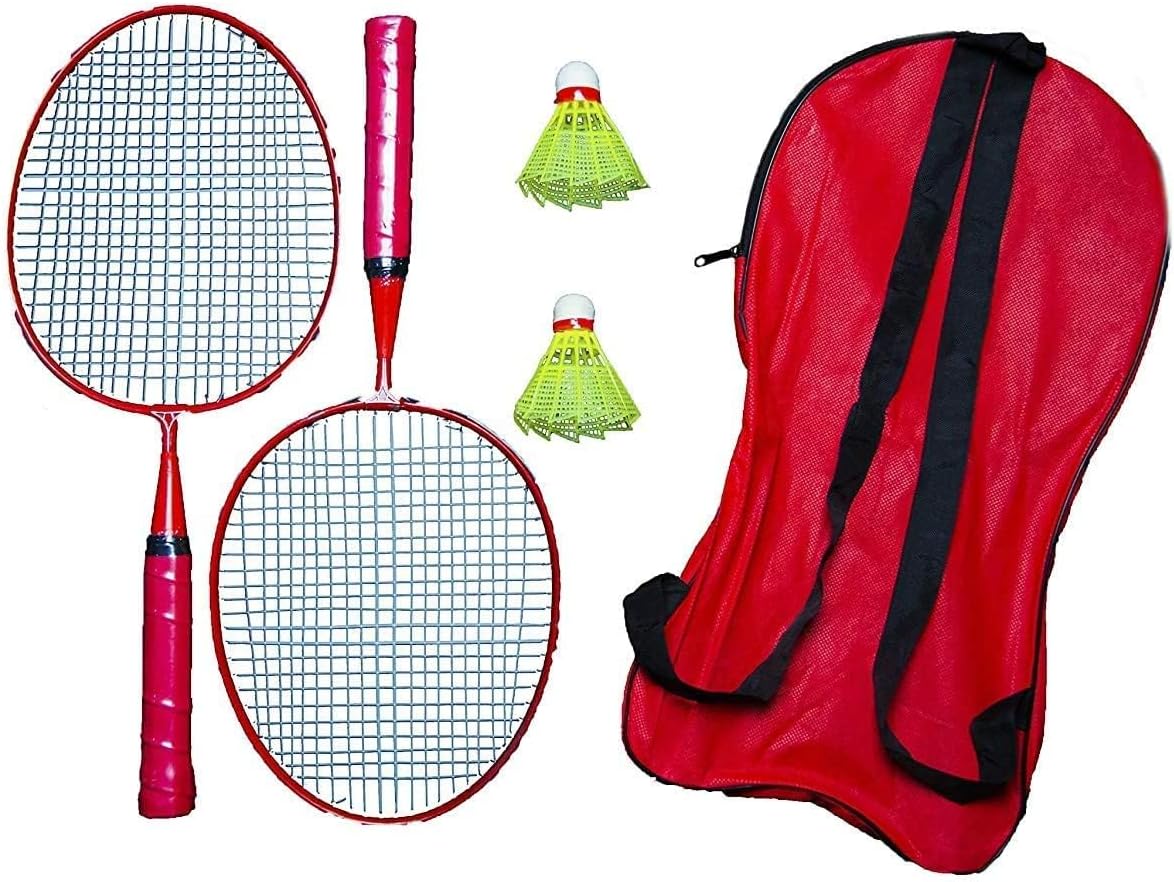 Kids Badminton Set, 2 Rackets, 3 Shuttlecocks & Backpack | Nylon Alloy Badminton Racket for Kids - Baby Badminton Aluminum Toy Set for Children with Shuttlecocks and Backpack | RS-174