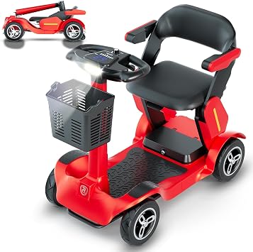 SPD2 Peak 1000W 4 Wheel Mobility Scooter,Electric Powered Wheelchair Device with 35Mile Long Range Power Extended Battery with Charger & Basket, for Travel/Elder/Adult/Handicap/Disability Red
