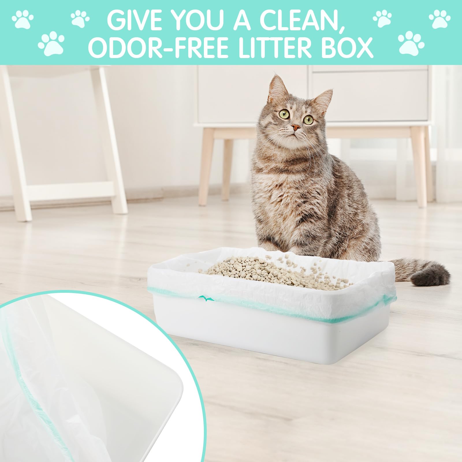 Thenshop 60 forros para caja de arena de 36 x 18 pulgadas, bolsas jumbo con cordón, suministros para gatos, bolsas desechables extragrandes, bolsas de arena para gatos para basura y basura (verde)