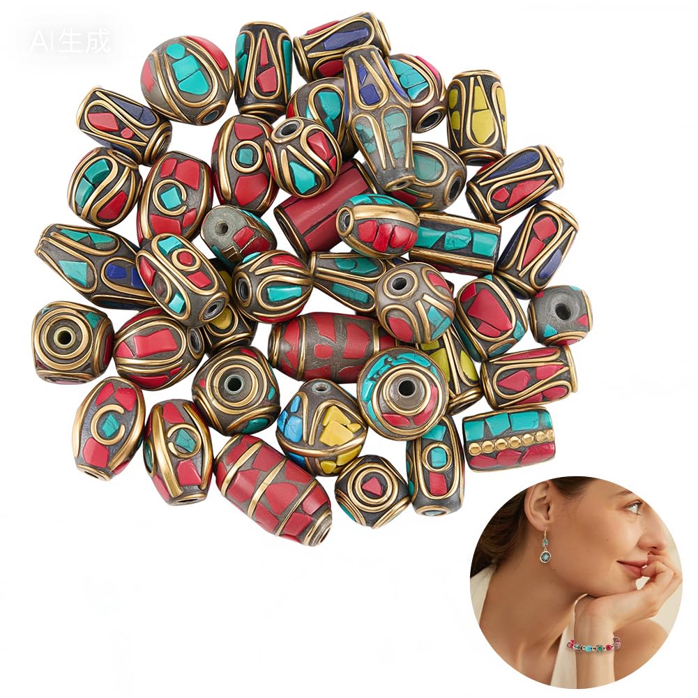 1 Box 50Pcs Nepal Beads Tibetan Turquoise Beads Indonesia Round Column Cube Handmade Budd…