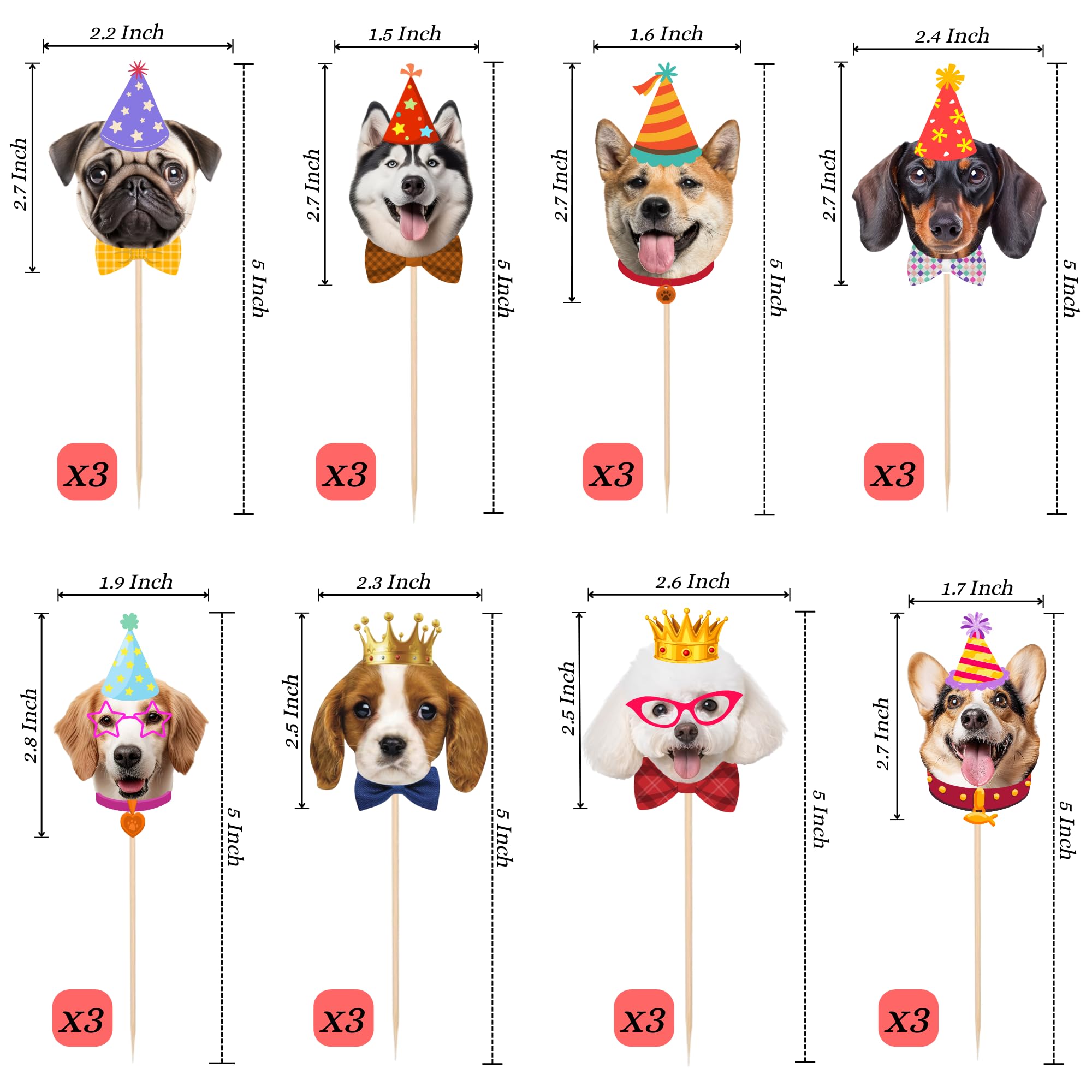 Pet Dog Cupcake Toppers, 24 PCS Pet Dog Themed Birthday Party Supplies Cute Puppy Birthday Party Baby Shower Party Cake Decorations