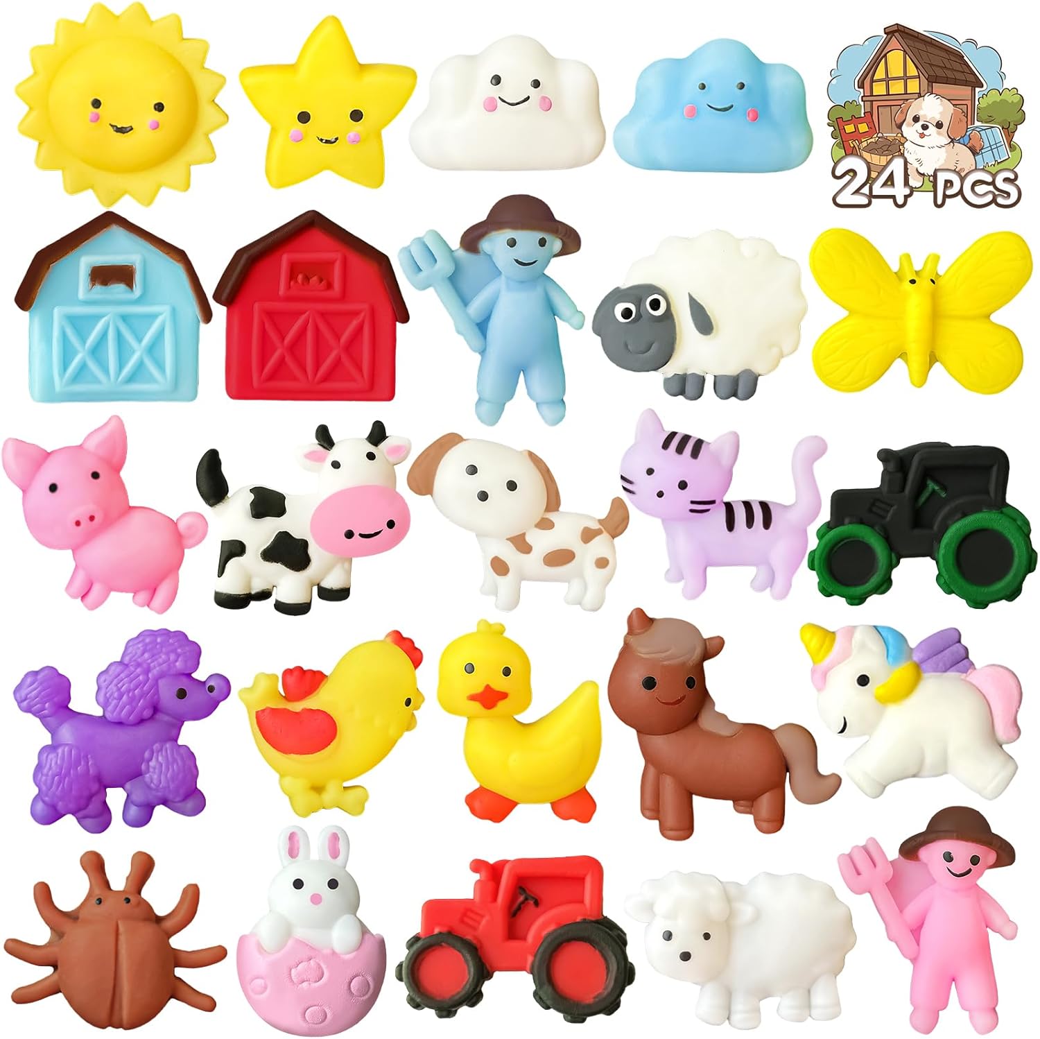 24PCS Farm Mochi Squishy Toys for Party Favors, Animal Mochis Squishies for Kids, Party Animals Squishy Fidget Toy for Stress Relief, Adults, Desk Pets, Gift, Goodie Bags Fillers