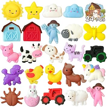 24PCS Farm Mochi Squishy Toys for Party Favors, Animal Mochis Squishies for Kids, Party Animals Squishy Fidget Toy for Stress Relief, Adults, Desk Pets, Gift, Goodie Bags Fillers