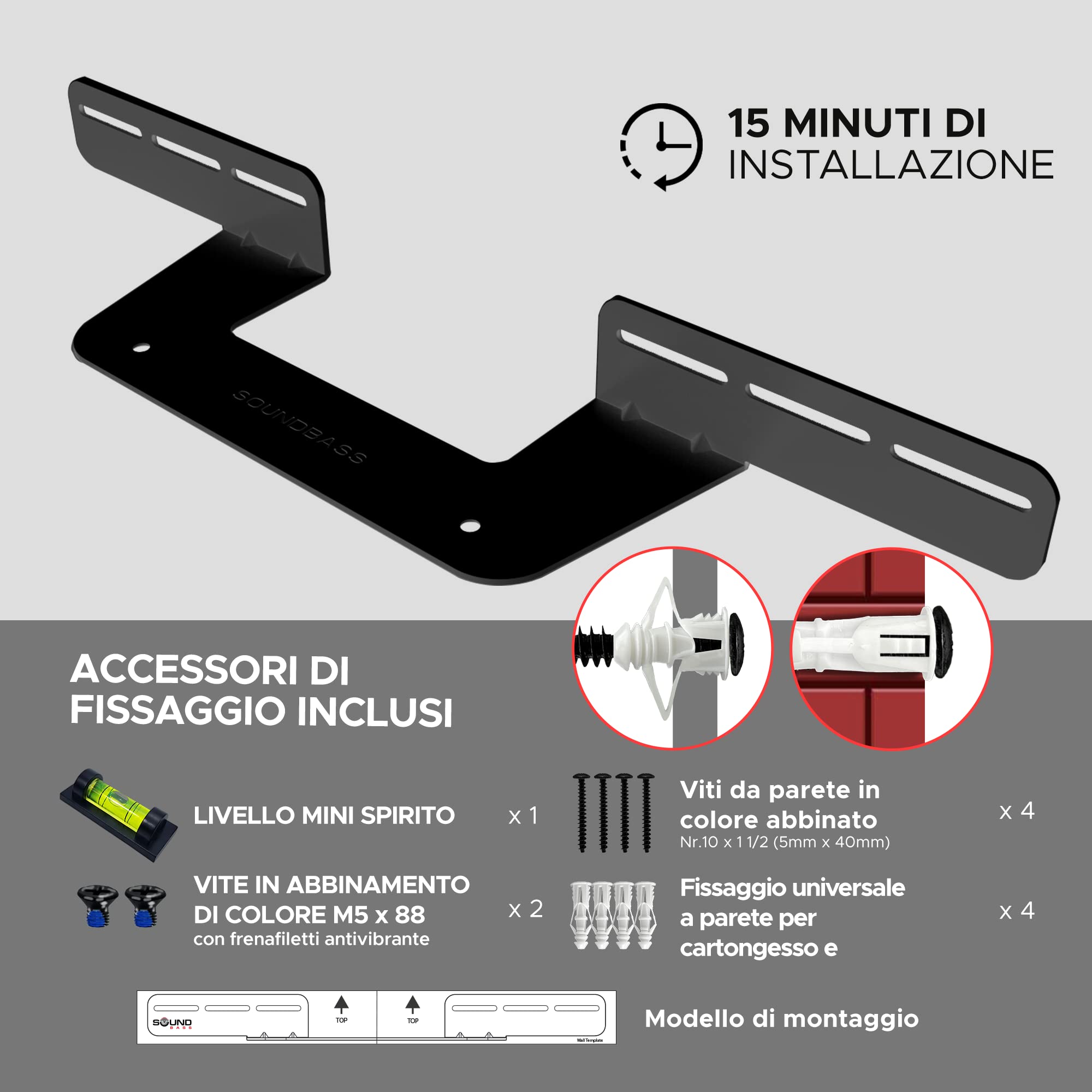 Supporto Soundbar Soundbass per Sonos Beam, Compatibile con Sonos Beam Sound Bar di Prima e Seconda Generazione, Include Tutto l'Hardware di Montaggio Necessario, Staffa di Montaggio, Nero