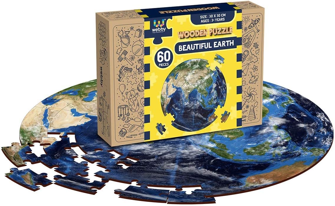 Webby Wooden Earth Jigsaw Puzzle, 60 Pcs, Multicolor