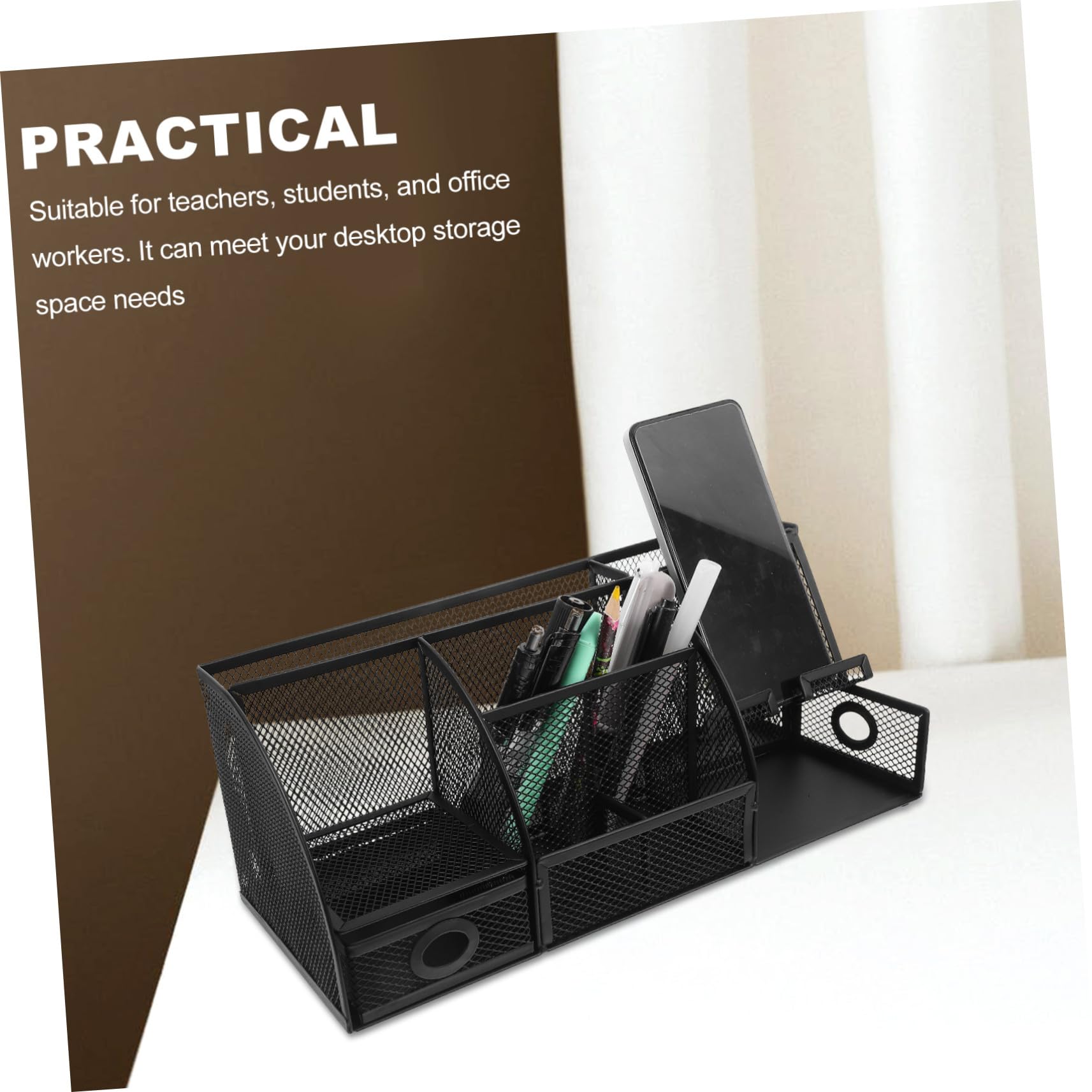Schreibtisch Organizer mit Stiftehalter aus Eisen Schwarzer Moderner und Platzsparender Aufbewahrungsbox für Bürobedarf und Make Up Am Arbeitsplatz