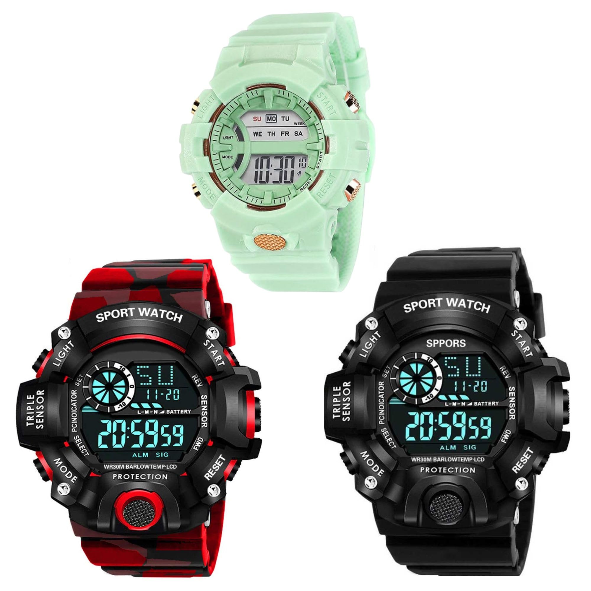 Multicolor Digital Army Strap Sports Day Date Month Combo of 3 Watch for Mens Kids Boys-image-26
