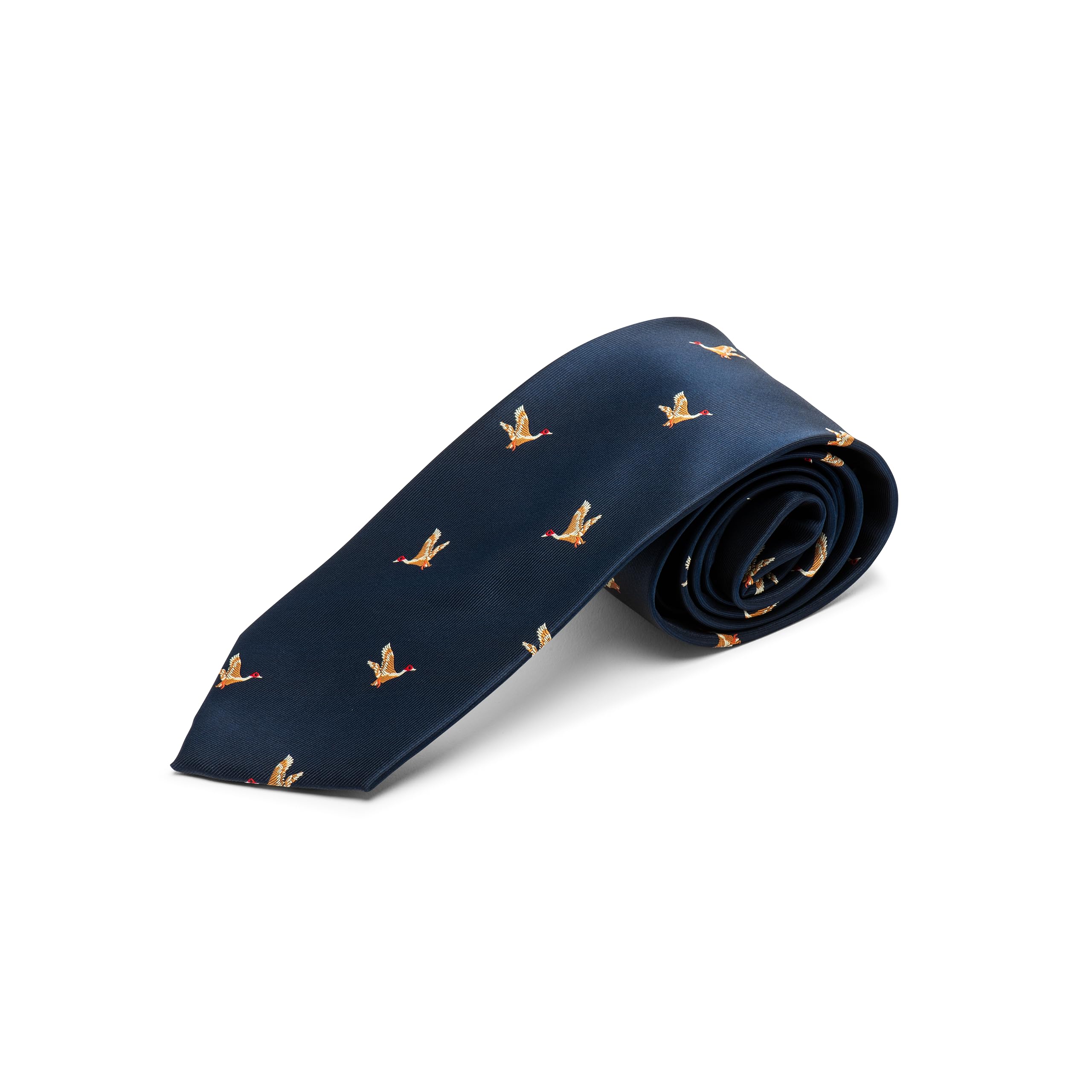 Farm Cottage Brands Woven Navy Blue Colour Tie With Flying Ducks adorning the tie