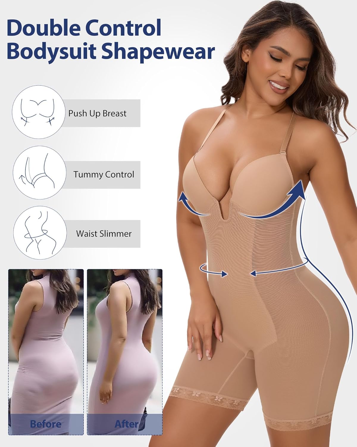 SHAPERIN Backless Shapewear Strapless Bodysuit Bra Fajas U Plunge Tummy Control Low Back Full Body Shaper Corset for Women - Image 5