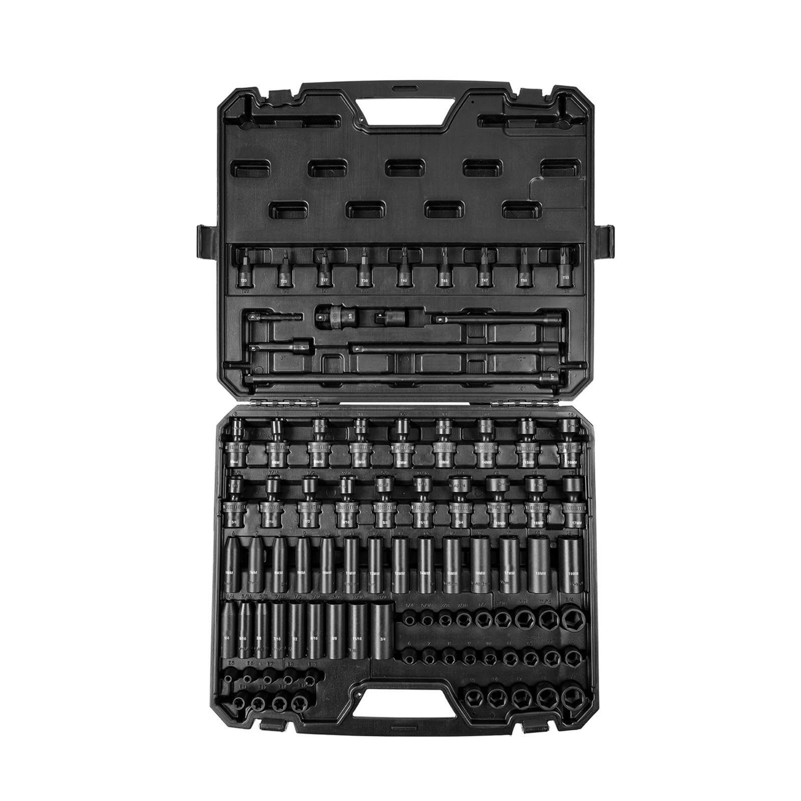Jeu de 90 douilles à chocs 3/8" 1/4"-3/4" et métriques 6-19 mm