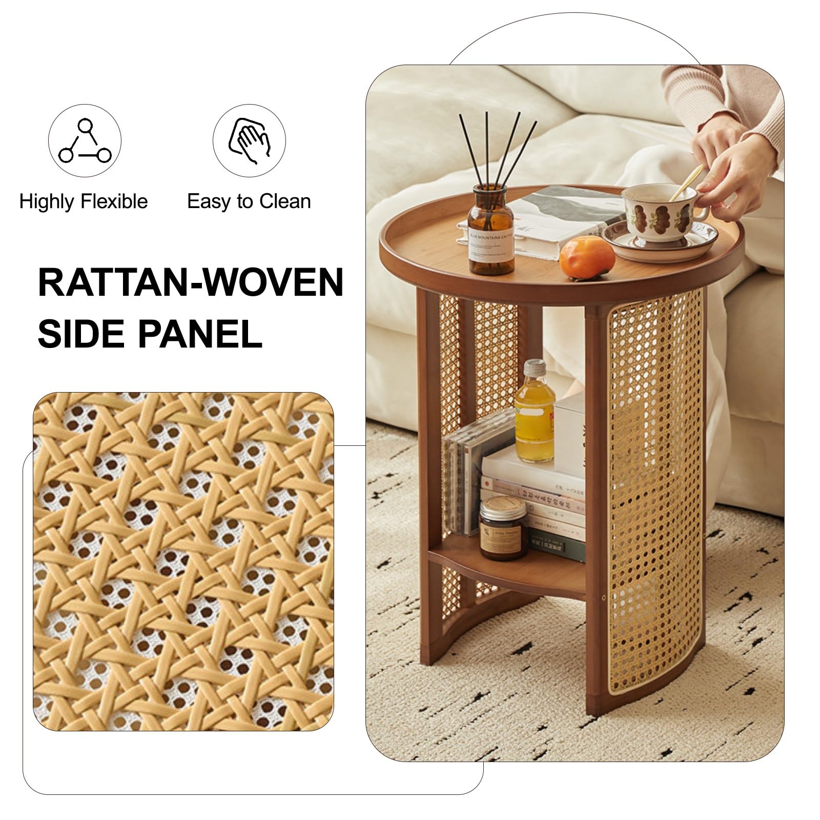 Comodino moderno in rattan, comodino moderno con contenitore, facile da montare per piccoli spazi, perfetto per l'uso in camera da letto