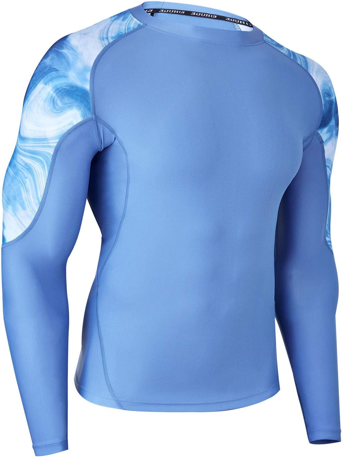 ADOREISM Men's Rash Guard Long Sleeves Splice UPF 50+ BJJ Jiu Jitsu Rash Guard Compression Swimming Shirts (Ocean, XL)
