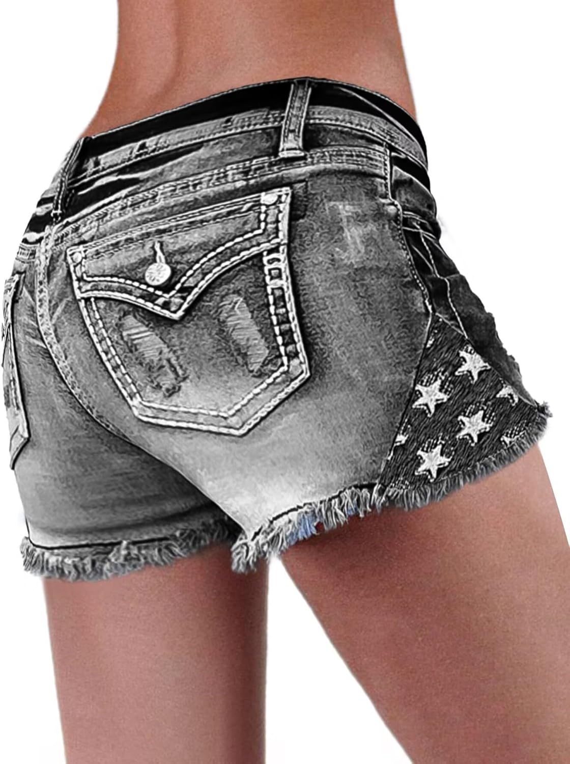 Flamingals Jean Shorts for Women Ripped Denim Low Waist Distressed Raw Hem Skinny Stretchy Shorts