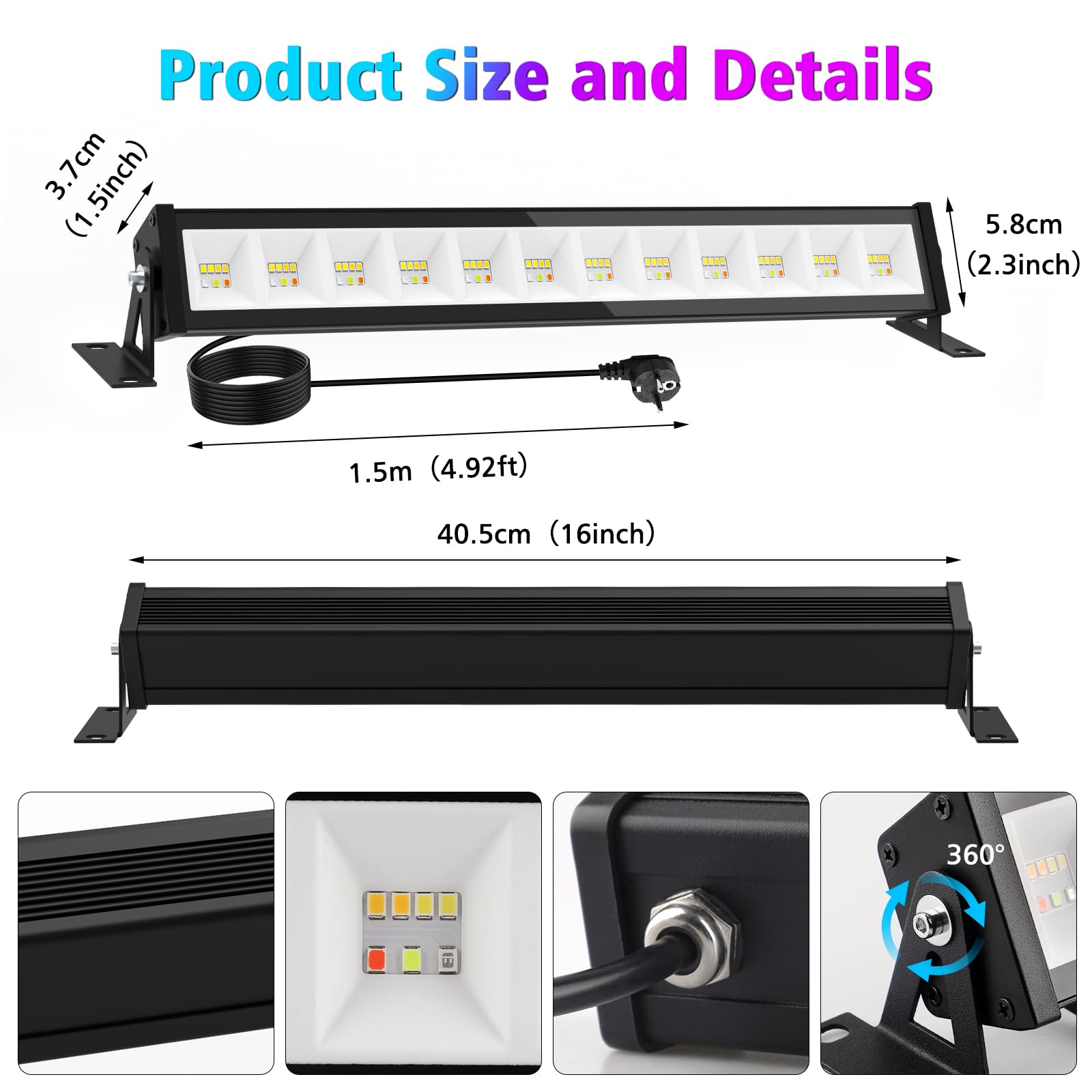 T-SUN 50W LED Strahler Außen, Smart RGB Wallwasher Licht mit Fernbedienung und Bluetooth APP, LED Bar Lichteffekte, IP66 Wasserdicht Partylichter für Disco,Garten, Hof, Halloween Bühnenlichter, 4 Stk