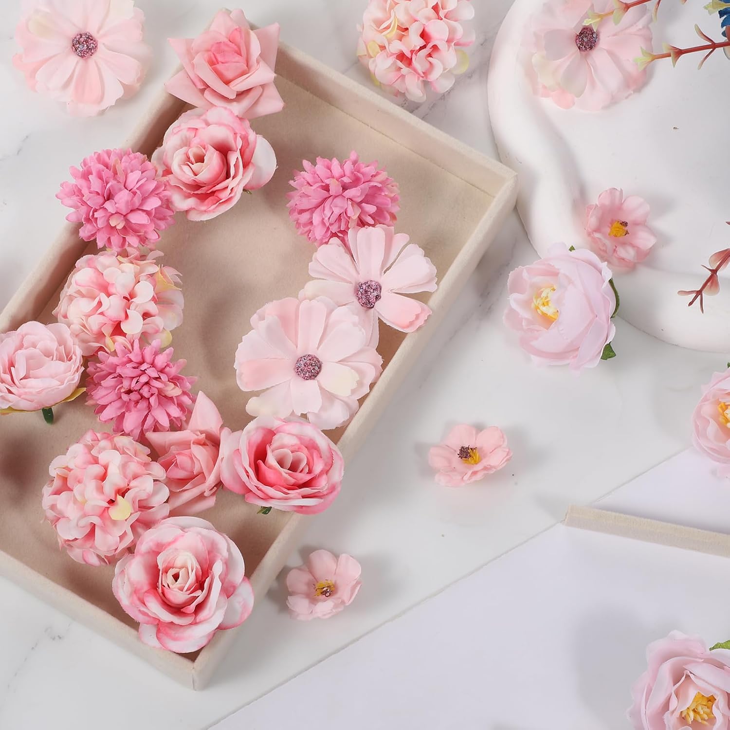 63 Pieces Mini Pink Fake Rose Flowers for Crafts, Small Roses Artificial Flowers Silk Fabric Crafts Flower DIY Faux Rose Flower Head for Birthday Bridal Shower Wedding Cake DIY Home Party Decorations - Image 2