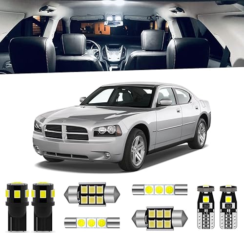 Paquete de 10 luces LED interiores de cargador para Dodge Charger 2006 2007 2008 2009 2010 blanco 6000K LED paquete de iluminación interior + luces