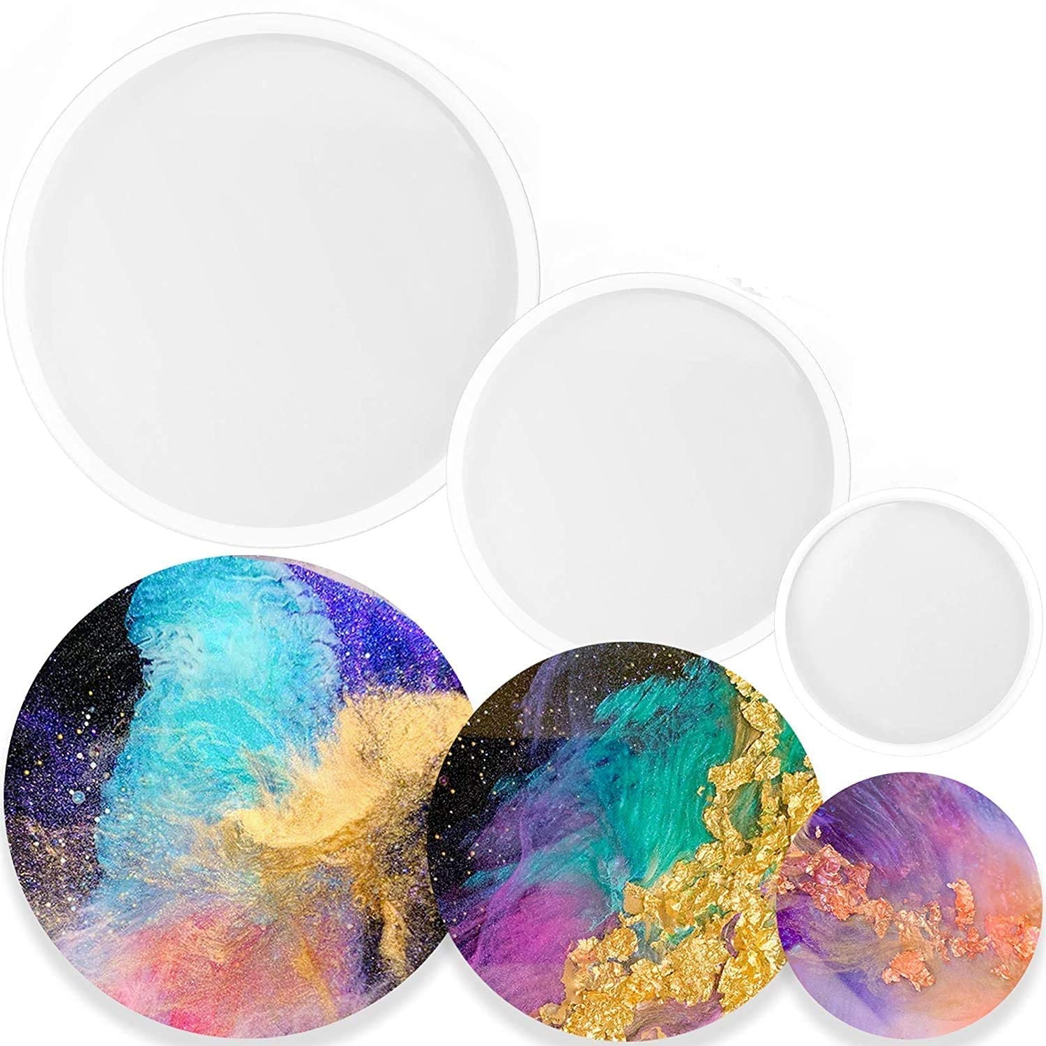 53ARTS Round Coaster Mold for Resin Art 3 Pcs. (3-4-5 Inches) 3 Different Sizes 1 Pc. Each Silicone Epoxy Molds Agate for Casting with Resin, Concrete, Cement and Polymer Clay -Set of 3 Round Moulds-image-41