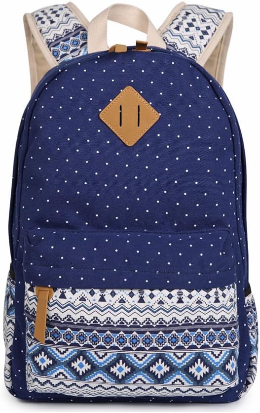 Evay 14 Inch Laptop for Women Vintage College Waterproof School Bags Canvas Multi-Coloured Stripes Rucksack Laptop Rucksack