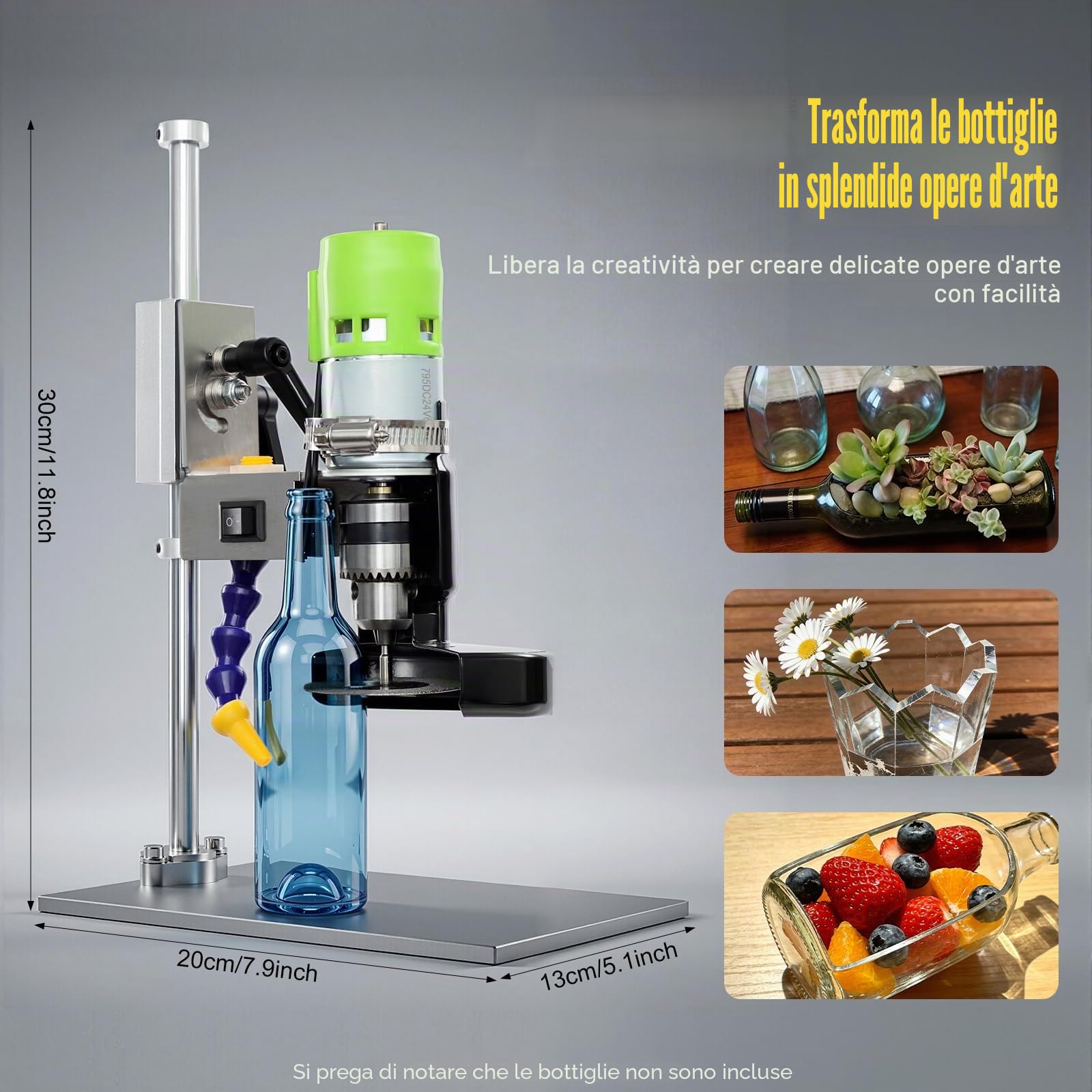 MINRS Tagliavetro per bottiglie 150W, tagliabottiglie elettrico da 6000 giri/min, tagliavetro con 7 velocità per bottiglie di vino, vetro marino, artigianato, vaso fai-da-te