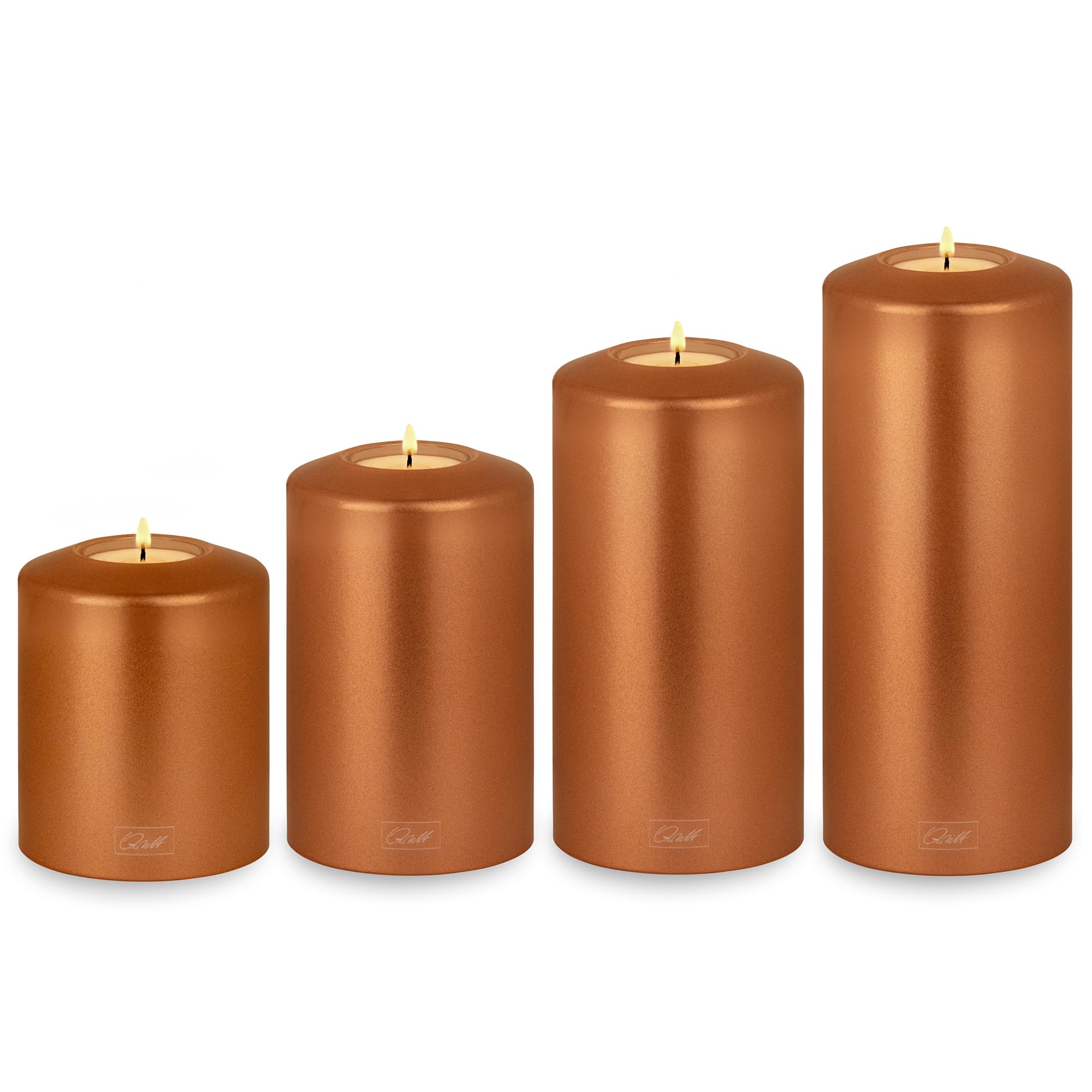 Qult Farluce Classic Metallic Copper Ø 8 + 10 cm • Świeca typu podgrzewacz w kształcie świecy • Świeca z tworzywa sztucznego o wyglądzie świecy • Świeca typu tealight z wkładką typu tealight • W