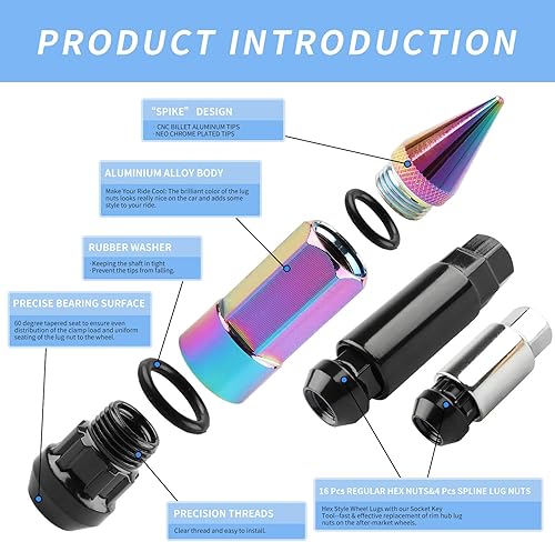 Vista 19 de 20 piezas anti robo puntiagudo extendido sintonizador rueda/llantas tuerca Lug M12X1.5+zócalo Rojo