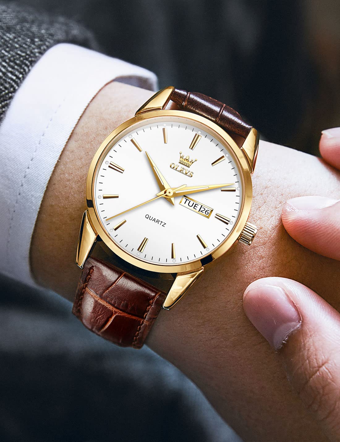 OLEVS Mens Watches, Casual Leather Watches for Men Easy to Read Quartz Number Watch with Date Waterproof Blue/Black/Silver Face Men's Wrist Watches…