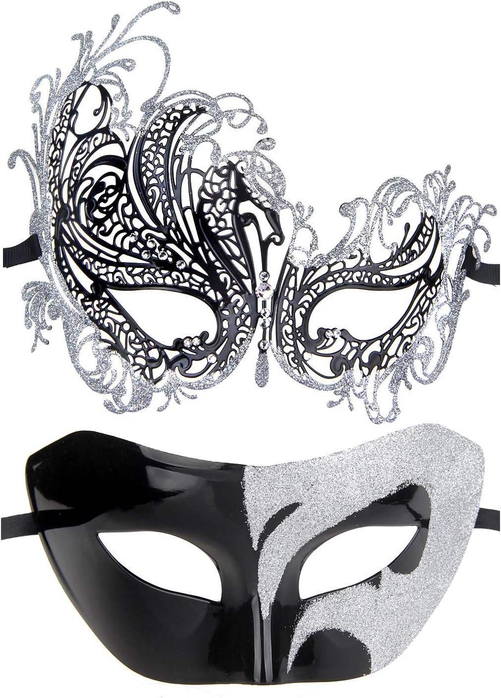 Masquerade Mask For Couple Mardi Gras Halloween Venetian Style Costumes Accessory Set (Color 205)