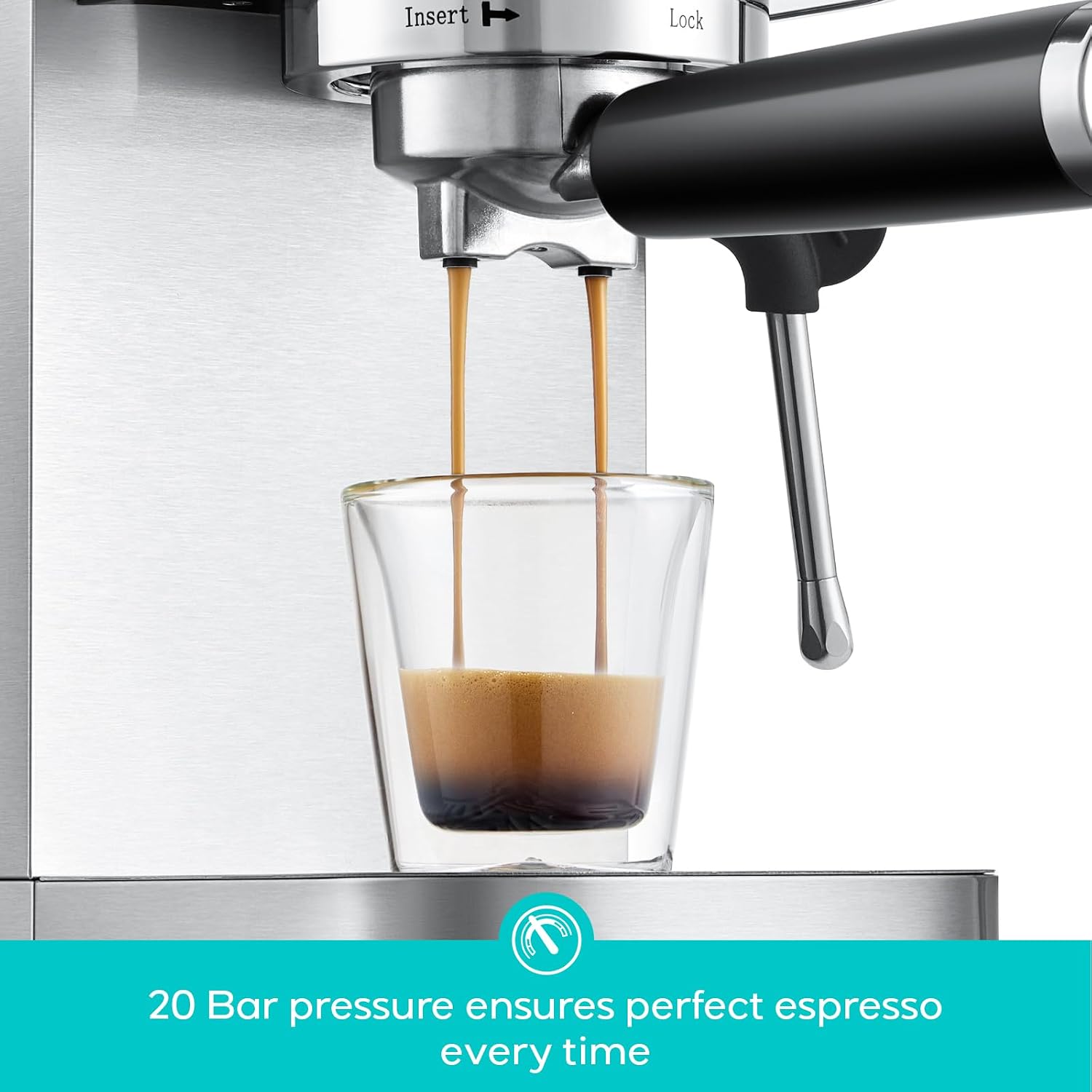 CASABREWS 3700 Essential Espresso Machine 20 Bar, Stainless Steel Cappuccino & Latte Machine with Steam Frother for Home, 43.9oz Water Tank, Coffee Gift for Women & Men, Silver, view 3
