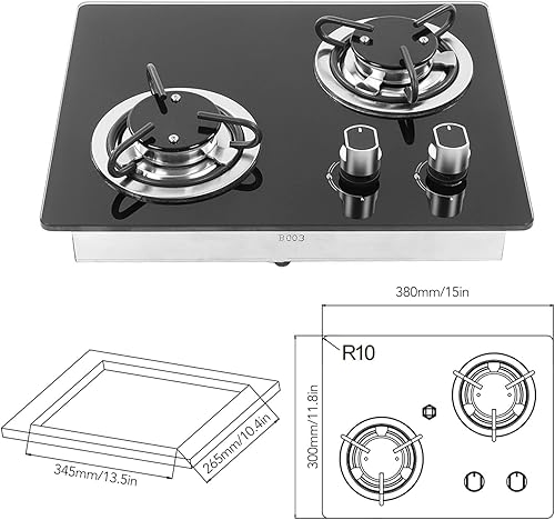 Miniatura 8 de RV Gas Stove 2 Burners Powerful Tempered Glass Panel Cooktop for Boat Caravan Camper