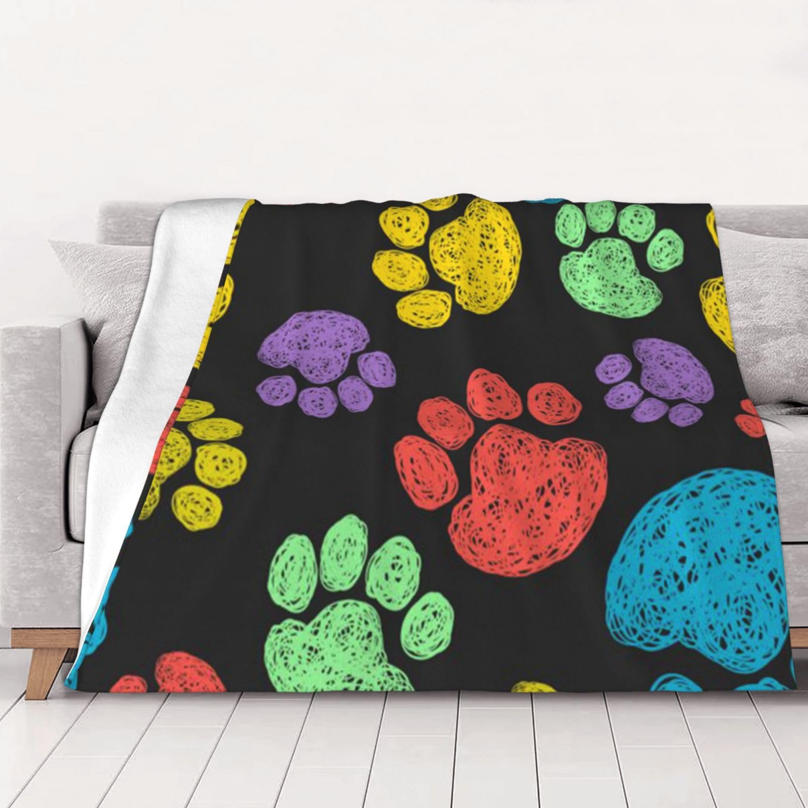 Couverture en flanelle motif pattes de chien 150x200cm pour lit et canapé
