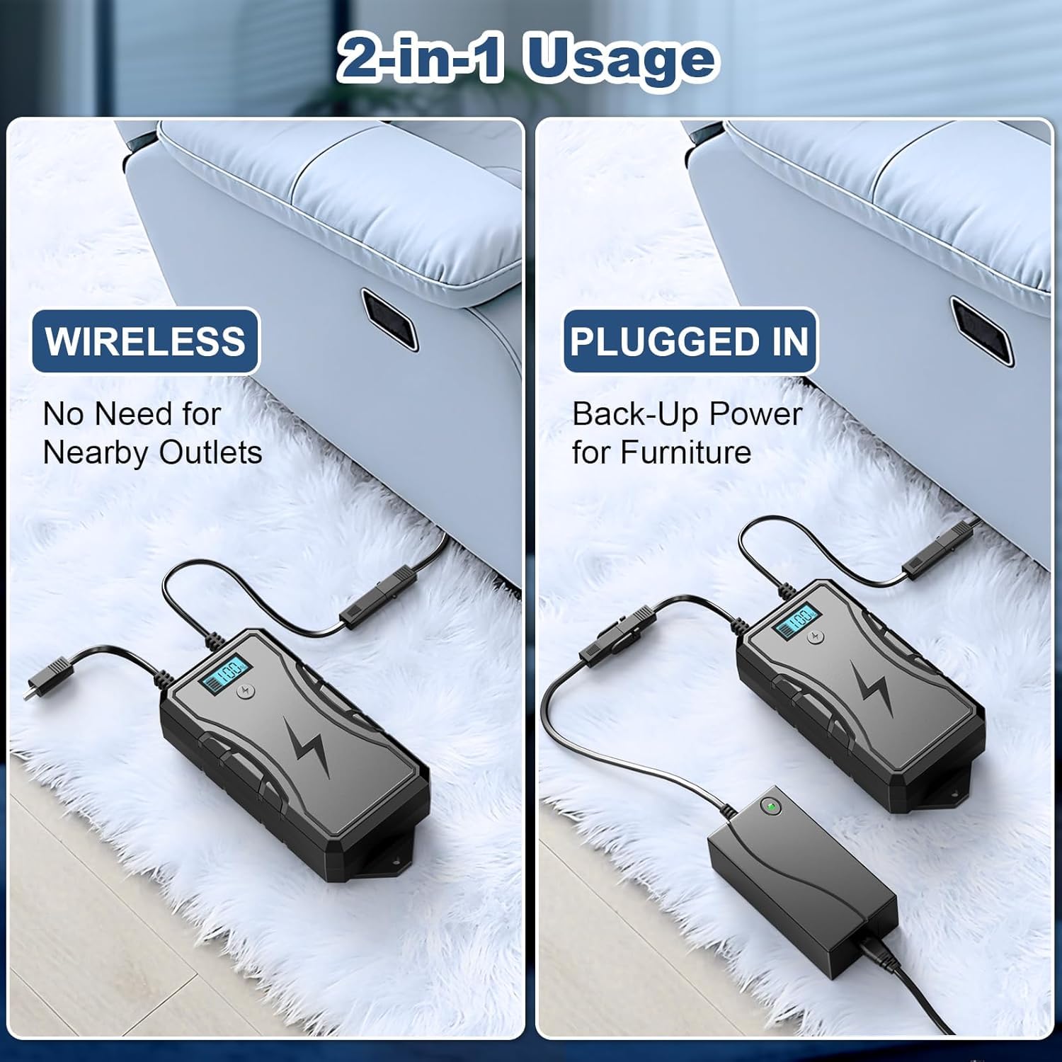 Batterie pour Meubles Inclinables, 2500mAh Rechargeable sans Fil Universel 2 Broches Affichage LED pour Meubles Inclinables/Canapé/Fauteuil élévateur avec Chargeur 29V 2A Rallonge 1M