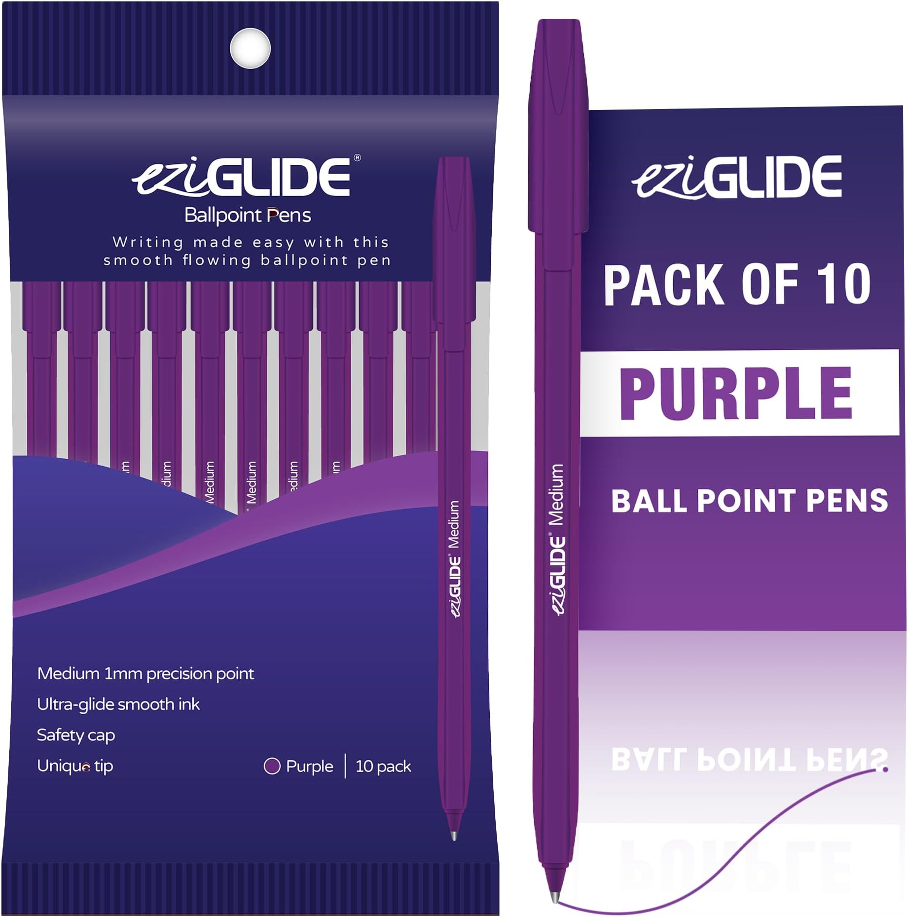 10-Pack Ballpoint Purple Pen Set - Medium Point 1.0mm for Effortless Writing & Comfortable Grip - Ball Point Pens Ideal for School, Exams, Home or Work Stationery Supplies