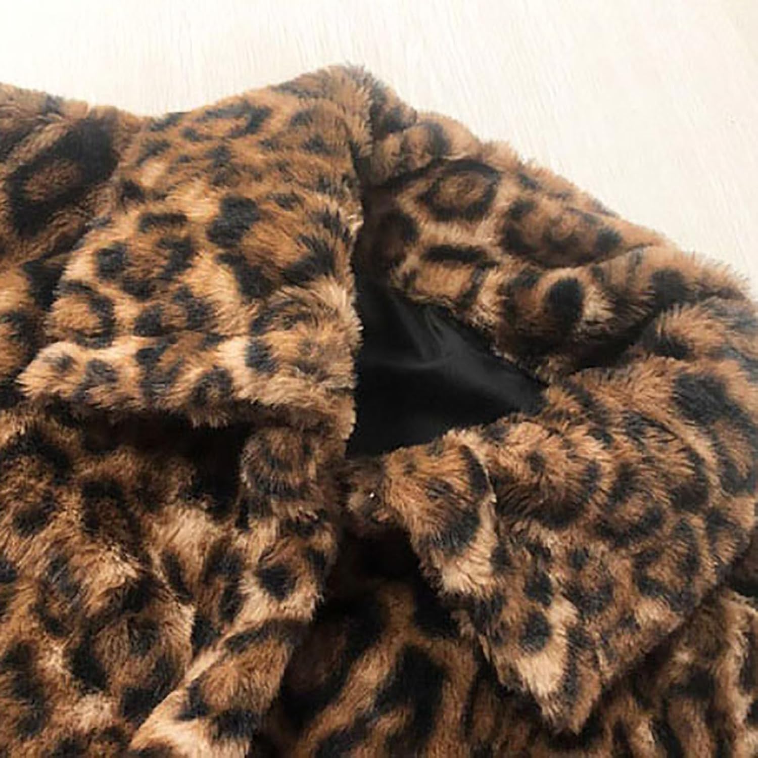 CORIRESHA Women's Winter Faux Fur Jackets Warm Fleece Long Sleeve Leopard Print Coat