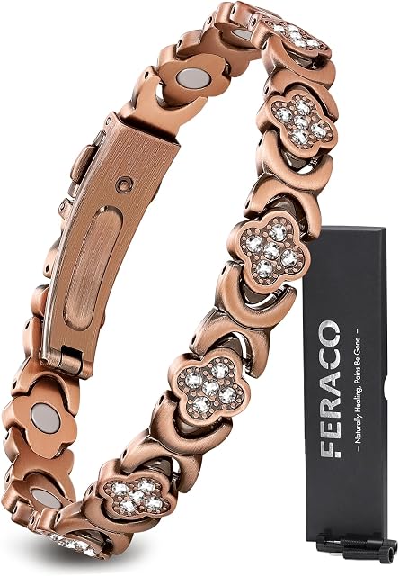 Feraco Pure Bracelets en cuivre pour femmes, Ultra Bracelet de thérapie magnétique de force pour soulagement de la douleur avec 3800 Aimants Gauss