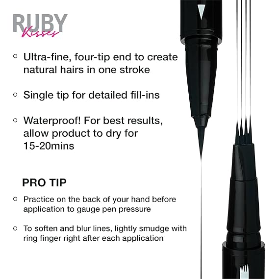 Ruby Kisses Go Brow Microblading Eyebrow Pen, Waterproof Eyebrow Pencil for Women, Dual-Ended Liquid Tattoo Brow Pencil with 4-Fork & Precise Brush Tip for Natural Hair-Like Strokes (Medium Brown)