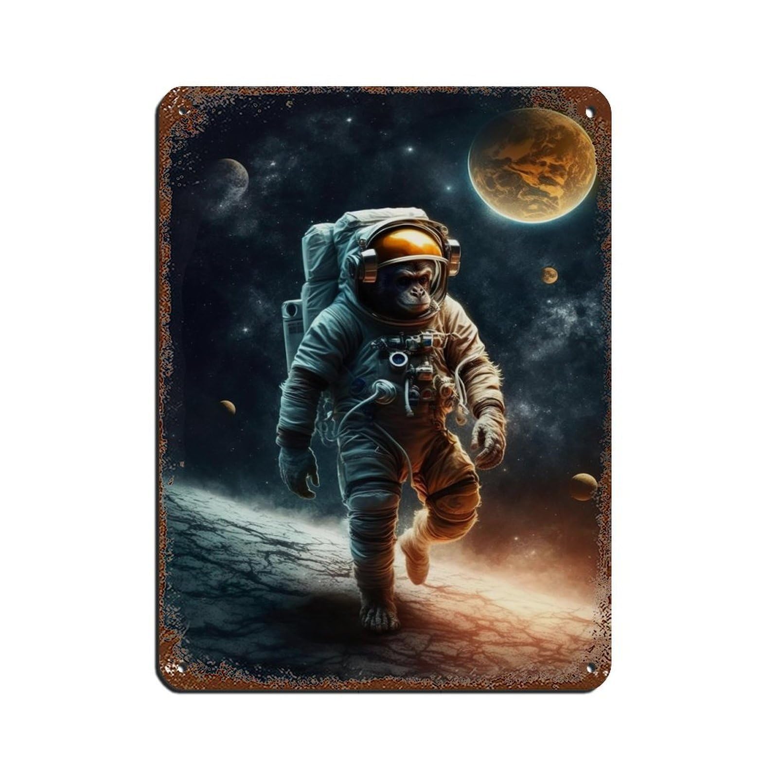 Astronaut Monkey, Futuristic Animal Retro Poster Metal Tin Sign Chic Art Retro Iron Painting Bar People Cave Cafe Family Garage Poster Wall Decoration 12x16inch(30x40cm)