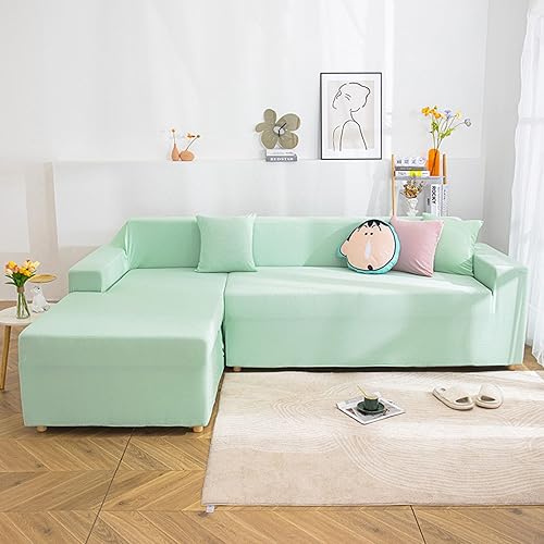Miniatura 3 de Dustproof L Couch Cover, Ice Silk Sectional Couch Cover, Slip Covers for Sofas Couches, Non Slip Pet Dog Furniture Protector-Light Grey-3 Seater+3