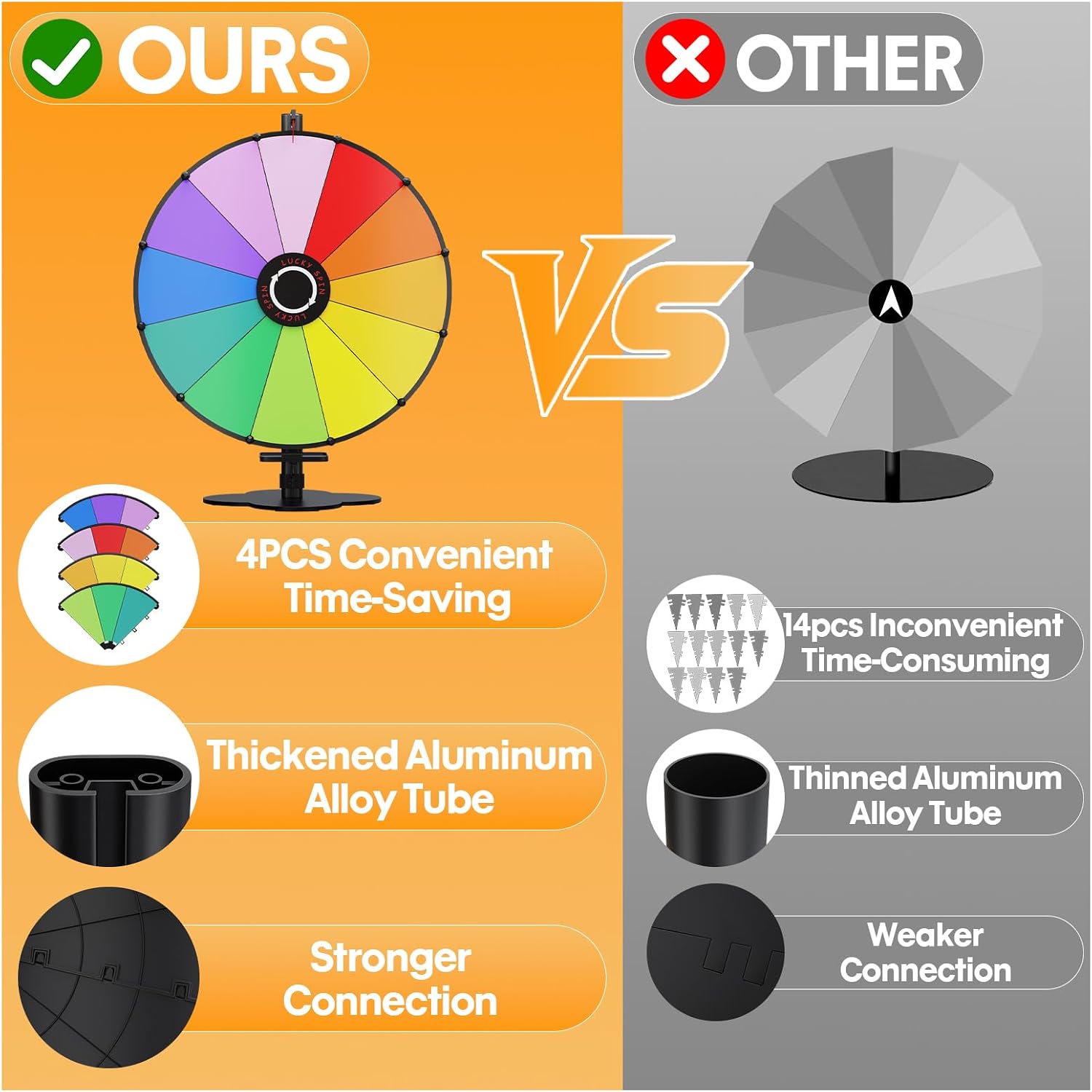 24 Inch Tabletop Spinning Prize Wheel, Heavy Duty Metal Stand, with Dry Erase Marker & Eraser 12 Slots Colors for Party Carnivals Tradeshow Classroom