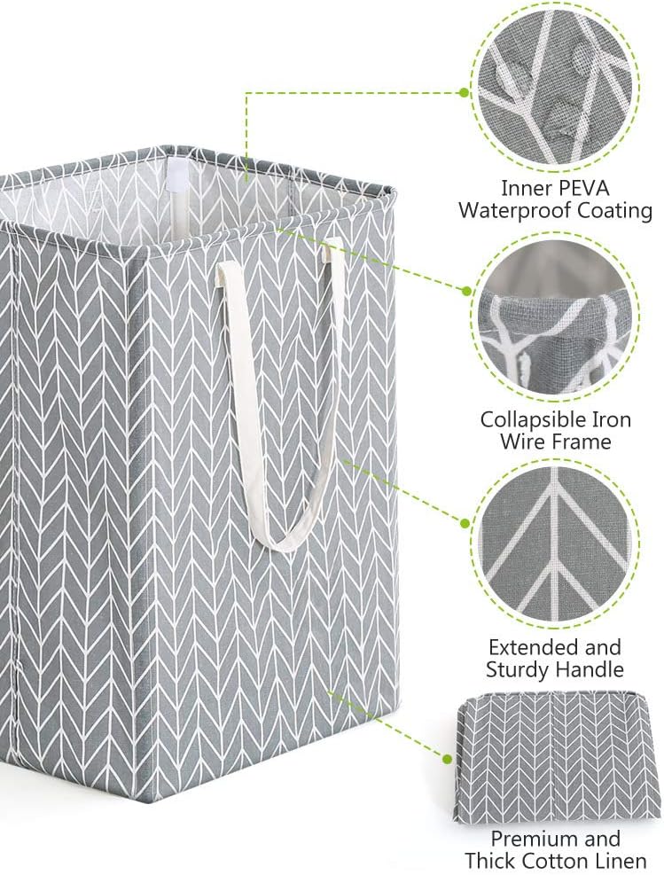 Tribesigns 96L Extra Large Laundry Hamper Collapsible Laundry Basket with Handle 4 Detachable Rods Cotton Linen Foldable Bathroom Storage Basket for Toys, Clothes