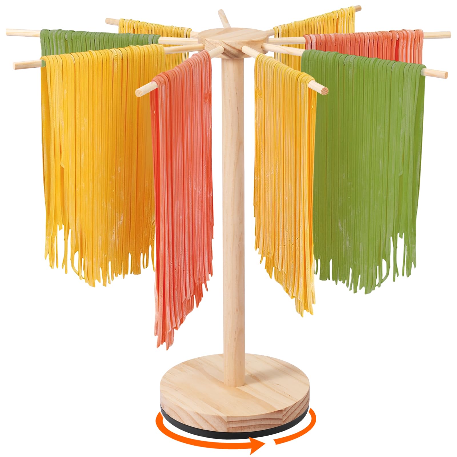 Secador de pasta con base giratoria, soporte para pasta de madera, con 9 brazos extraíbles, gran capacidad, para secar pasta de 4,5 kg