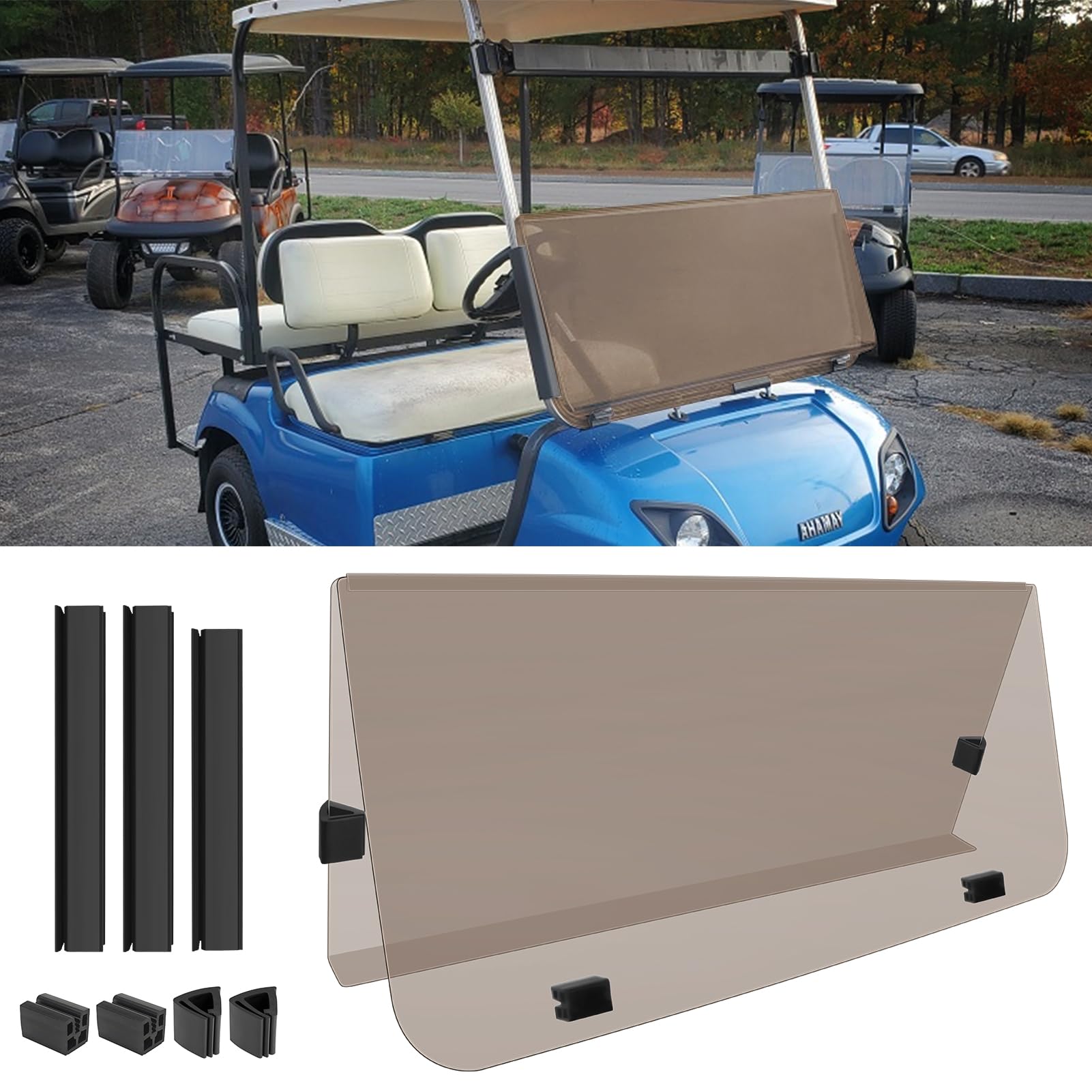 Golf Cart Windshield, 4mm Ultra Thin and 180°Rotatable Yamaha Golf Cart Windshield, Compatible with 1995-2003 G14 G16 G19 Gas and Electric Golf Cart ?Tinted)…