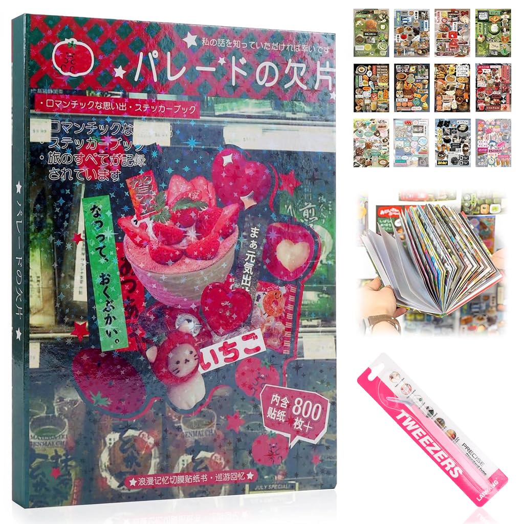 OFIFO® 45-Sheet Japanese Sticker Book with 800+ Kawaii Manga Stickers, Retro Aesthetic Scrapbook and Journal Stickers for Crafts, DIY Journaling and Decoration(#B)