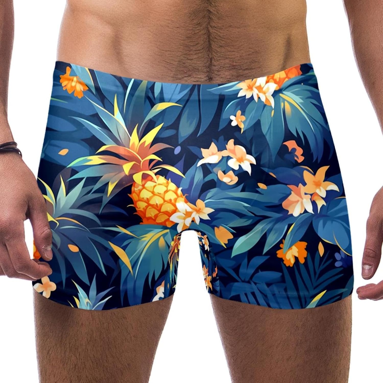 Mens Colored Pineapple-946 Swim Trunks Elastic Waistband Short Mens Bathing Suit, S,