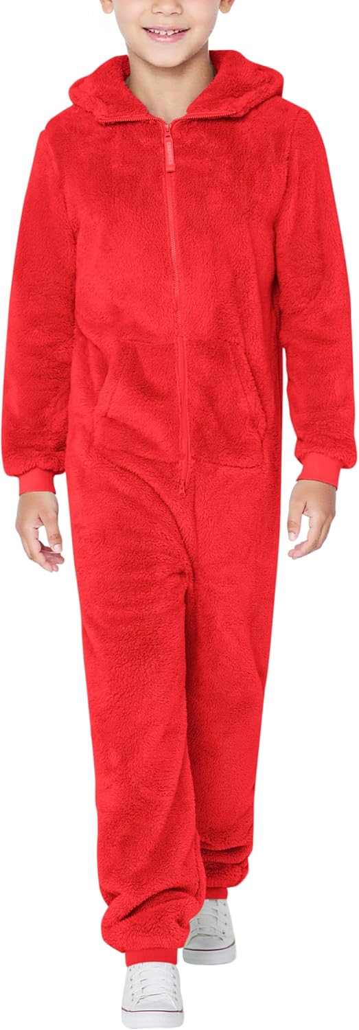 rrhss Boys Fleece Hooded Onesie Pajamas Kid Long Sleeve One Piece Sleepwear