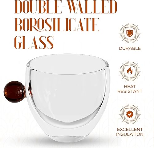 Miniatura 10 de elle decor Tazas de café de vidrio de doble pared con mango de color, juego de 2, tazas de vidrio de boca ancha de 9 onzas para oficina, bar, fiesta