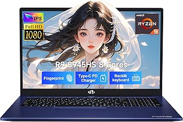 NIMO 17.3 Gaming-Laptop Ryzen 9 8945HS (Beat i9-13900H, Up to 5.2GHz) 32GB RAM, 1TB SSD, Radeon 780M, PD 100W Type-C AI-Enhanced for Copilot VR Ready, 75W Battery, Backlit Keyboard, Fingerprint